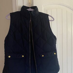 J. Crew Navy Quilted Vest with Gold Zipper